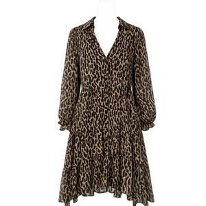 Zara "The Claris" Leopard Print Button Front Ruffled Tiered Dress - Size XS